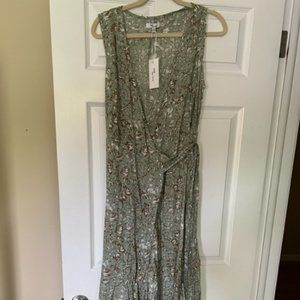 On The Veranda Sage Floral Print Wrap Dress - MEDIUM / Sage